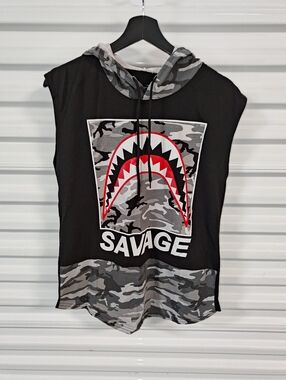 Fresh Laundry Savage Camo Sleeveless Hoodie Shirt M